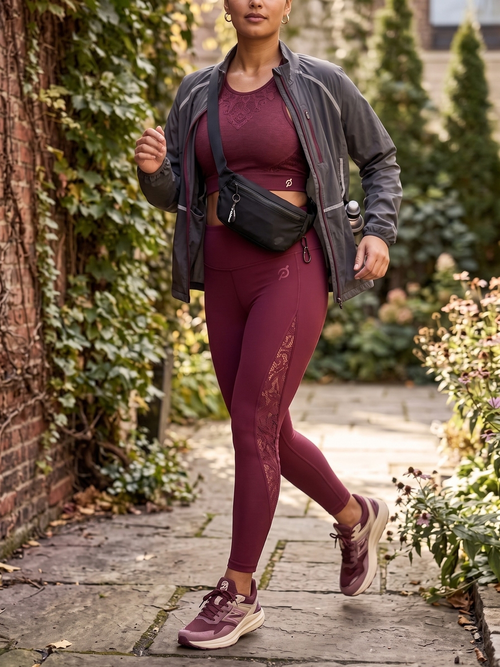 Peloton Lace Panel High Rise Merlot Tights Leggings Performance Athletic